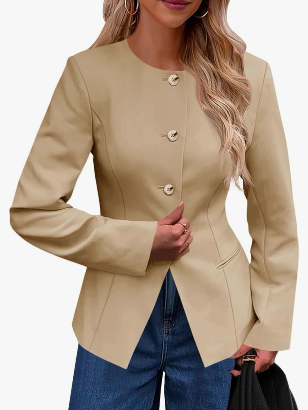 NWT Cicy Bell "Work Well" Collarless Blazer Jacket - Tan / Nude size XL